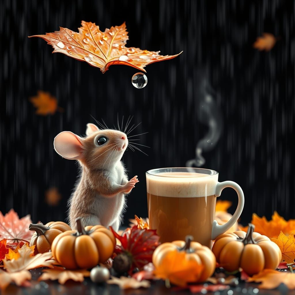 Adorable Mice Under Wet Autumn Leaf in Crystal 3D Style