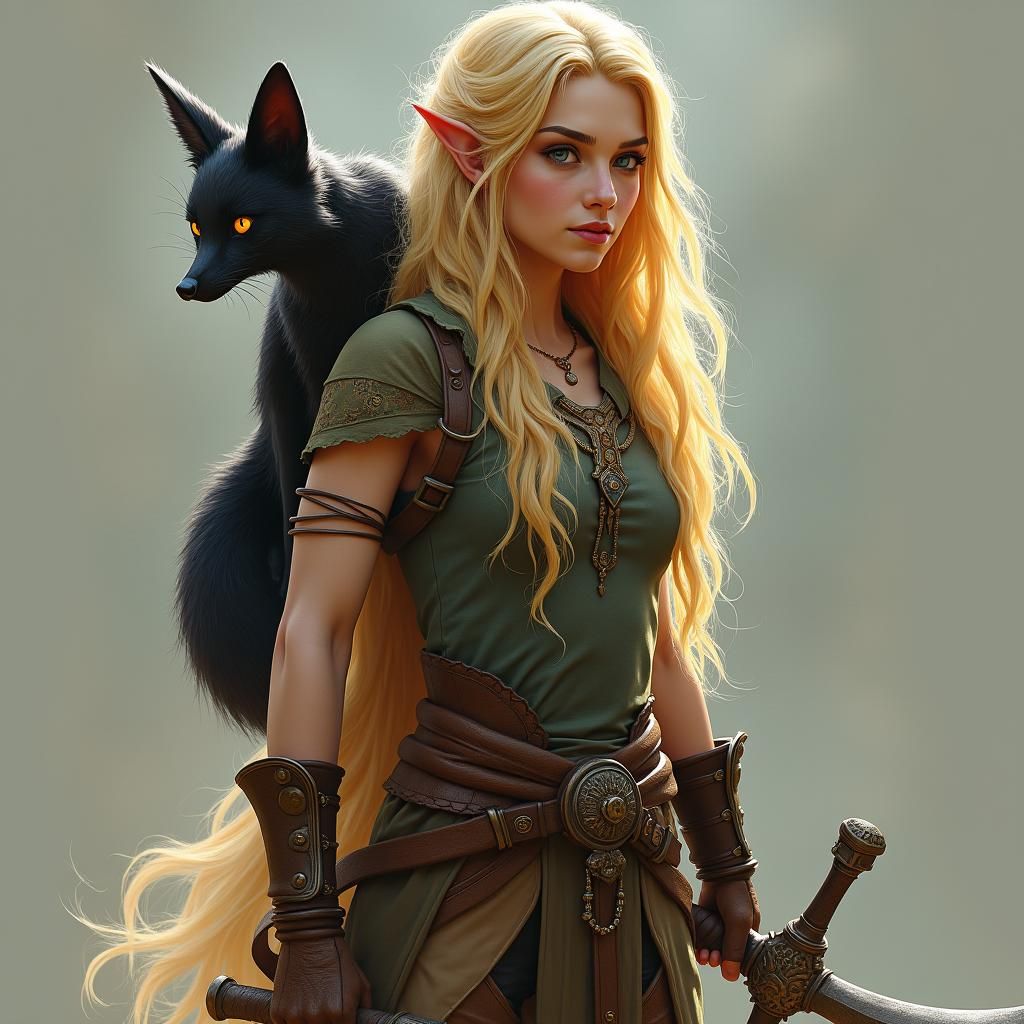Druid Warrior with Fox in Fantasy Matte Painting