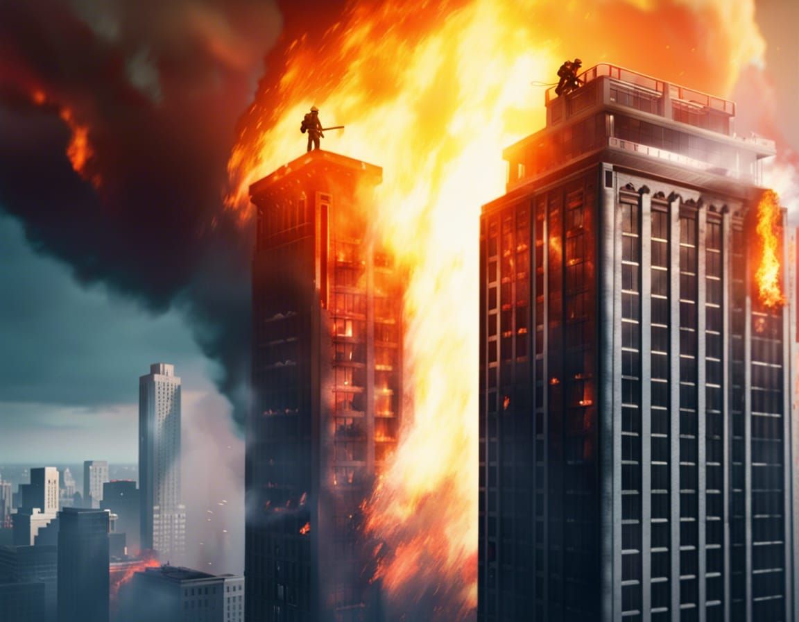 Skyscraper Fire Extinguished: Dark Fantasy Concept Art