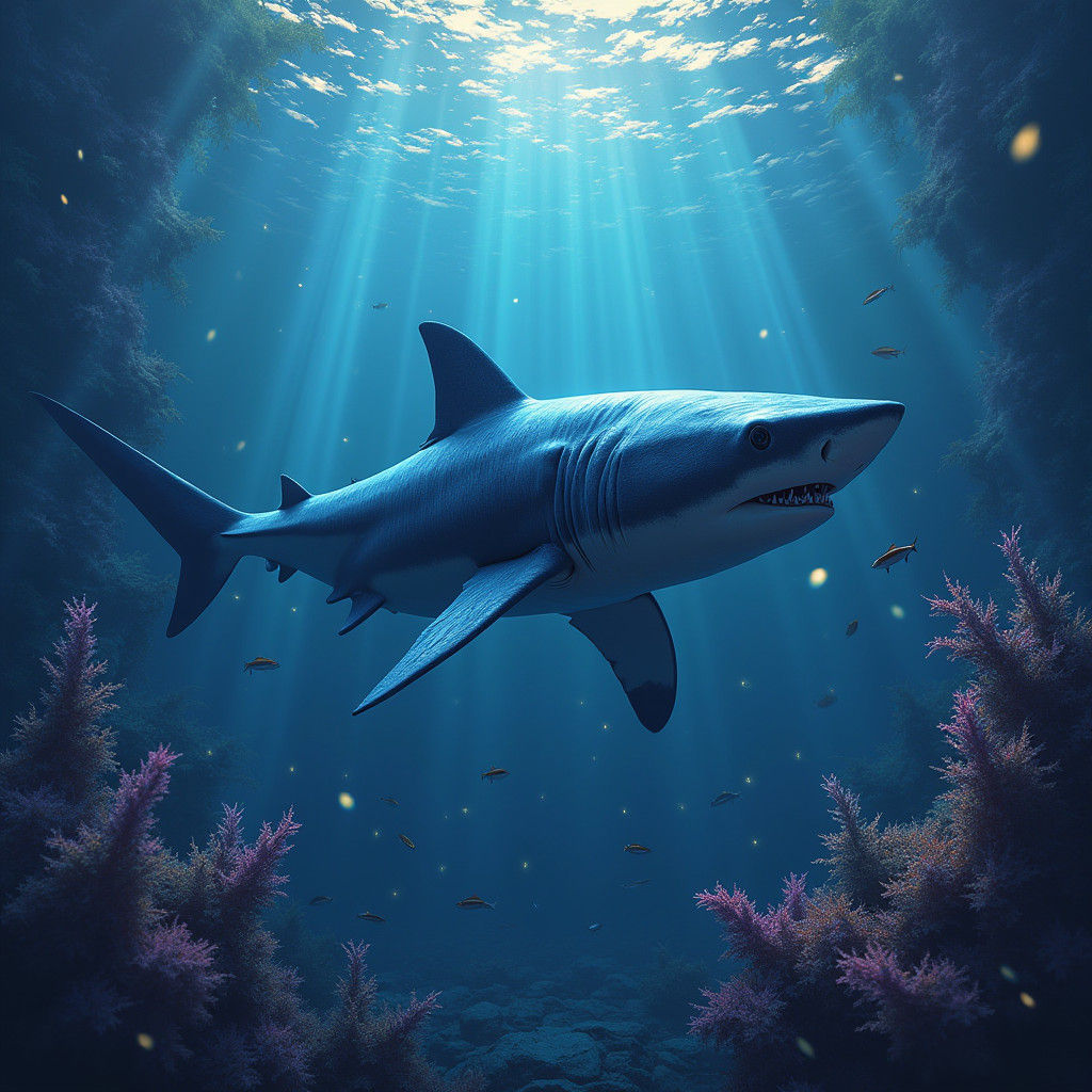 Majestic Shark Emerges from Mystical Ocean