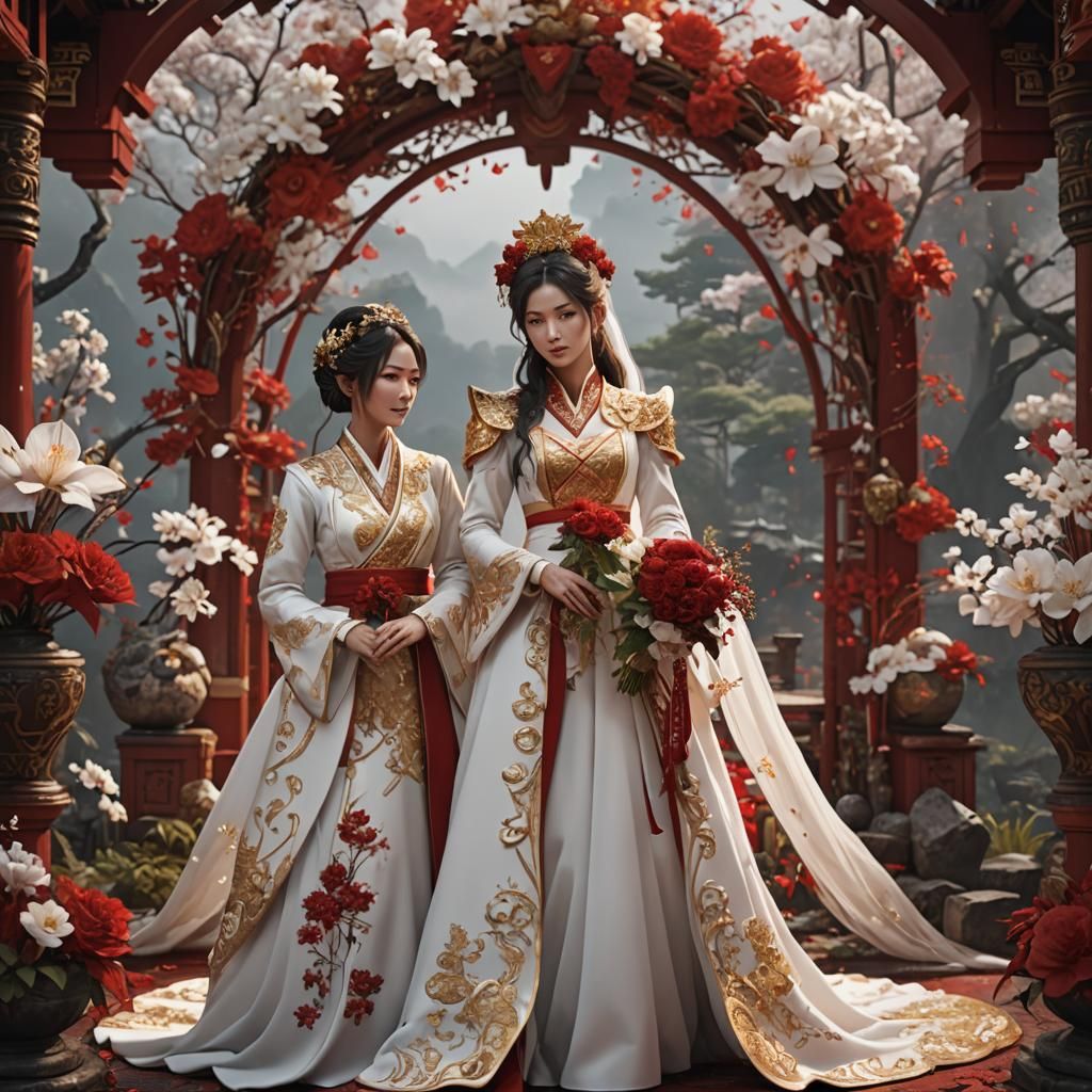 Wedding of Women in Complementary Colors, Detailed Art