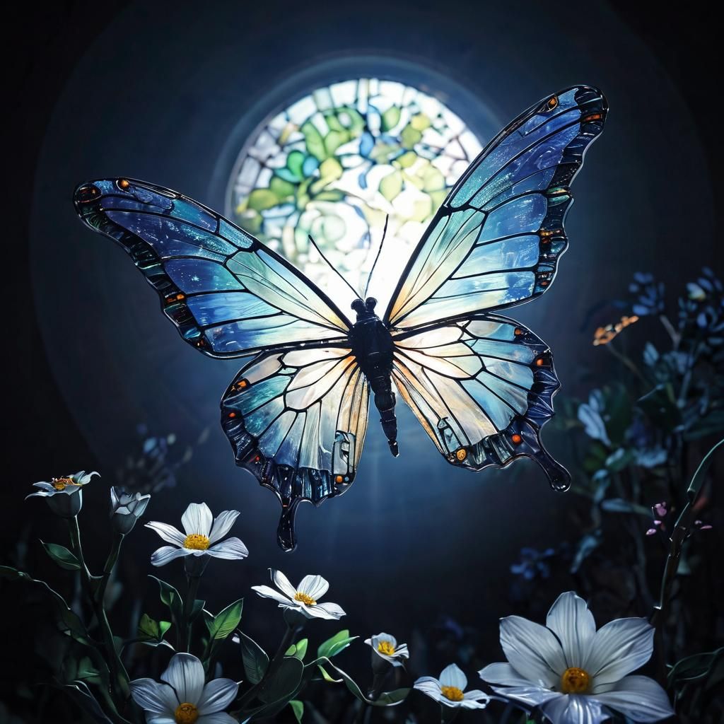 Intricate Stained Glass Window with Prismatic Light