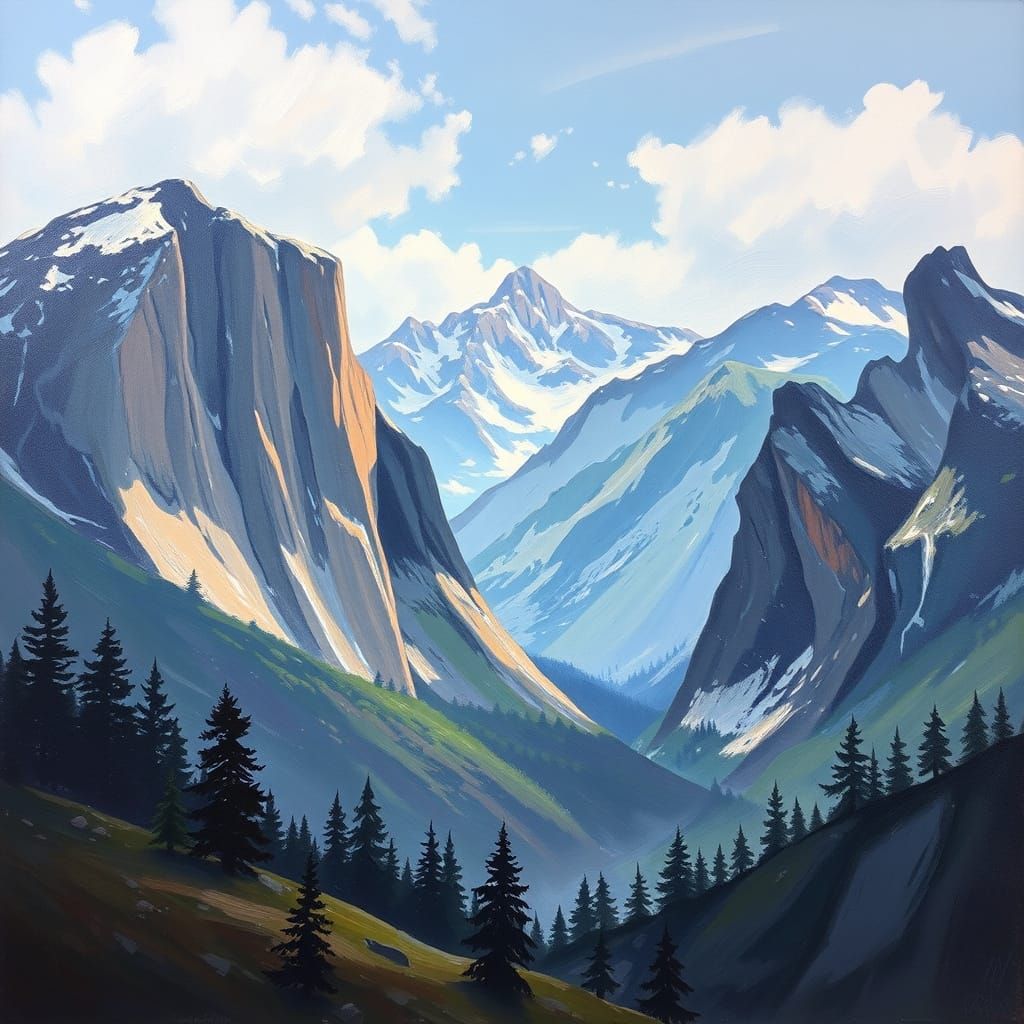 Majestic Mountain Landscape as Oil Painting