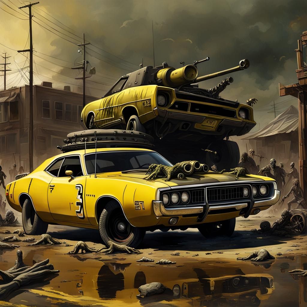 1973 Yellow Dodge Charger vs Zombies