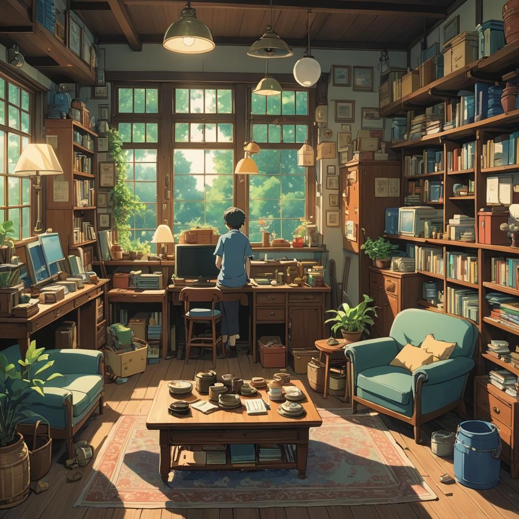 Furniture Salesman in Studio Ghibli Anime Style