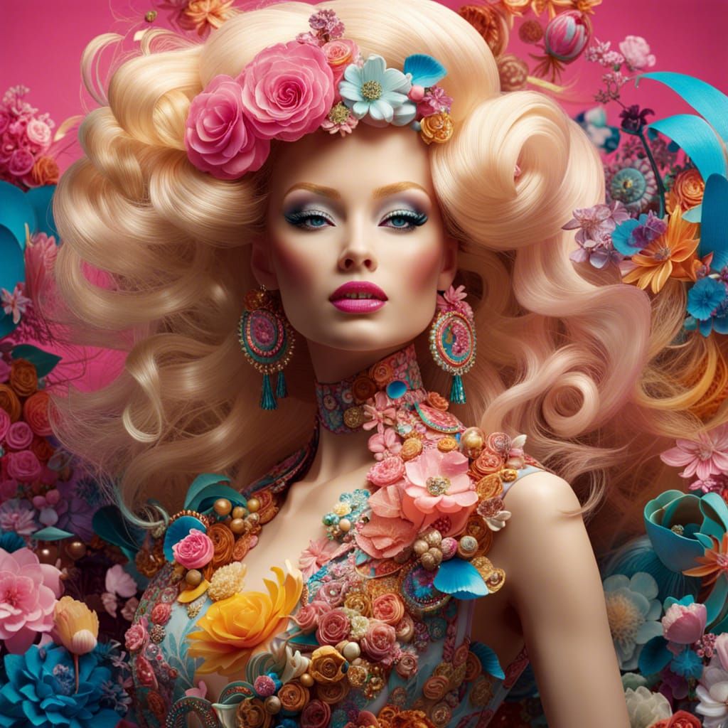 Maximalist Barbie Portrait in Splash Art Style