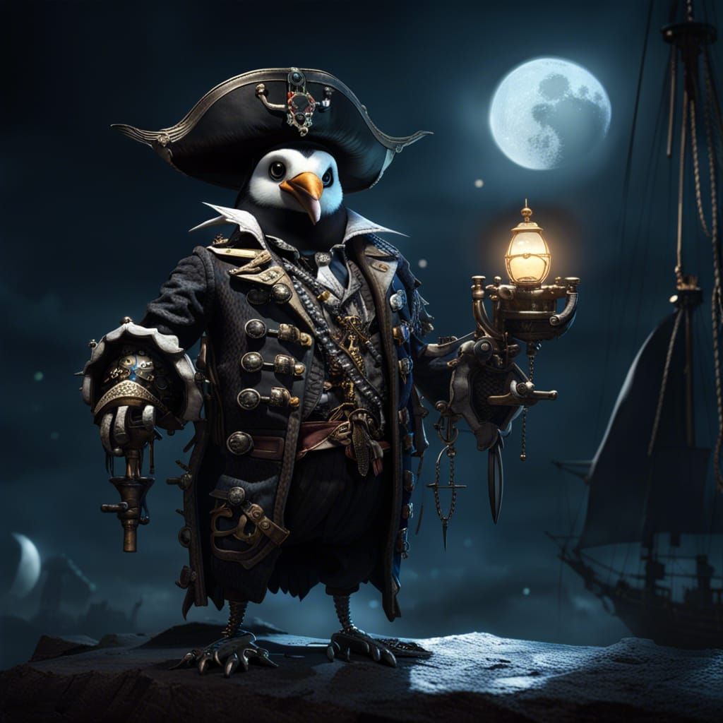 Penguin Pirate Captain with Black Pearl Curse
