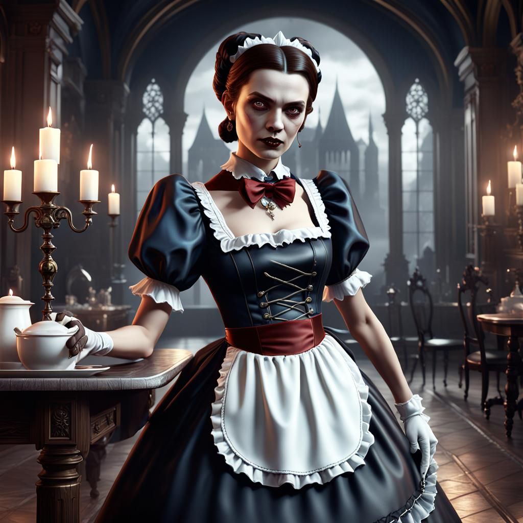 Vampire French Maid: Detailed Fantasy Art