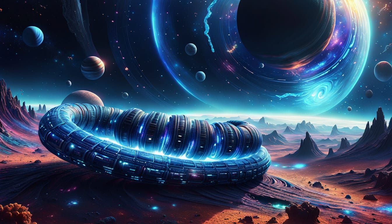 Galaxy Space Worm's Interplanetary Journey: Digital Art