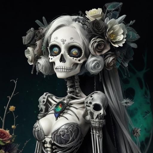 Bioluminescent Biomechanical Beauty with Silver Hair