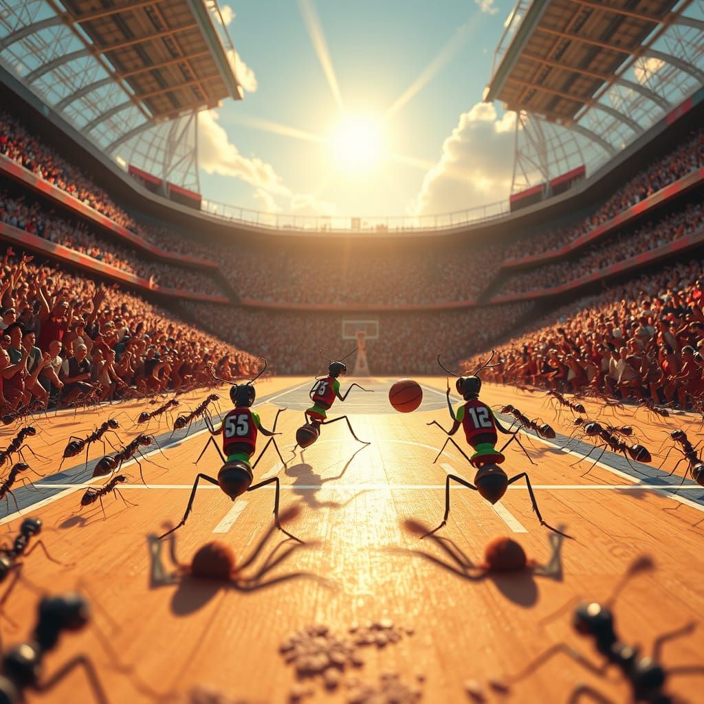 Ant Basketball Game in Stadium, Digital Art