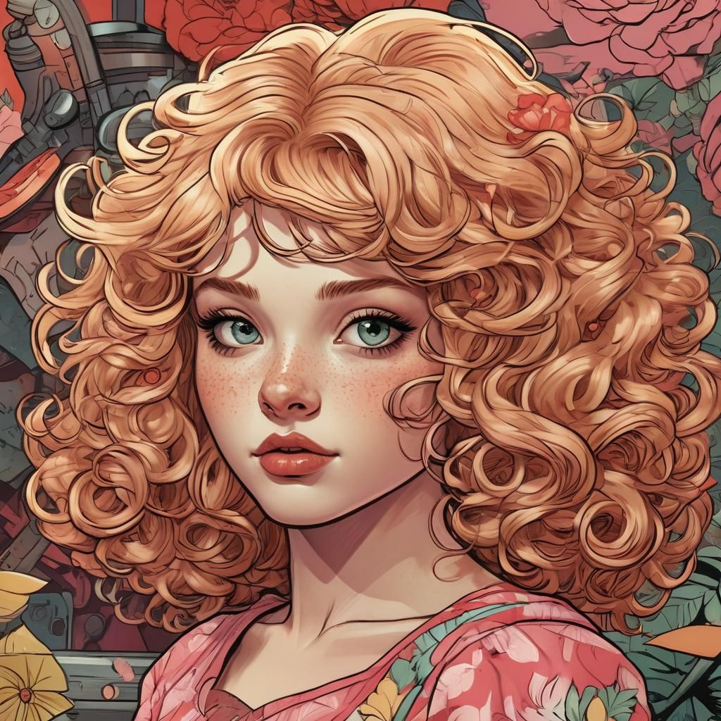 Retro Comic Book Girl in Floral Dress