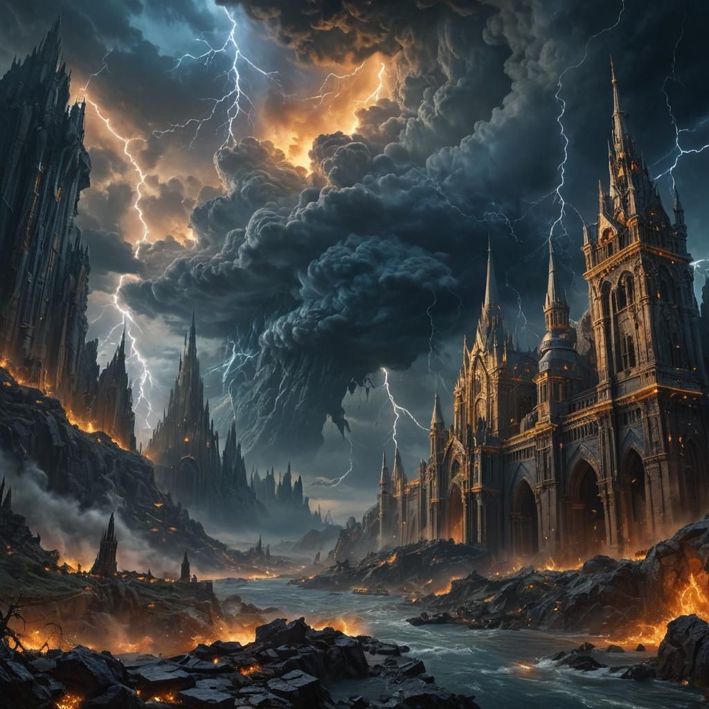 Storm Rages Across Ancient Landscape: Fantasy Concept Art