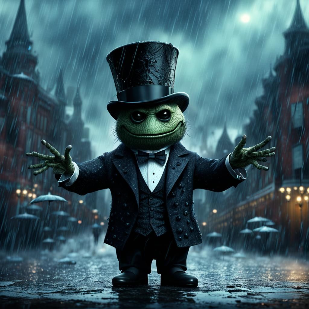 Spider in Top Hat on Rainy Day