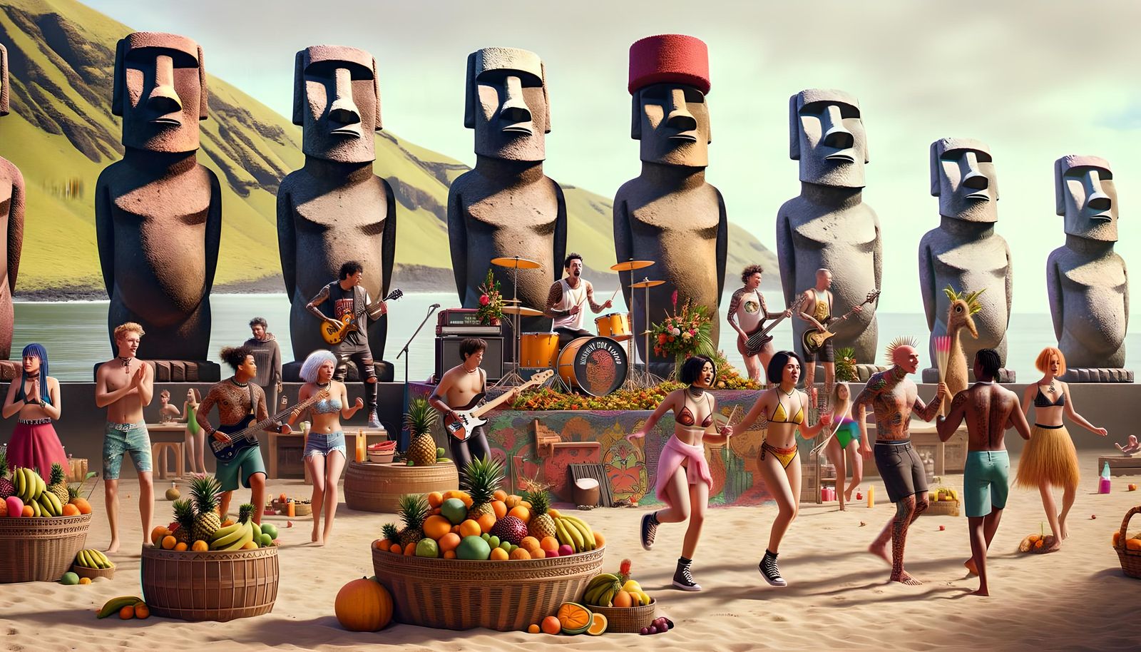 Easter Island Beach Party with Punk Band