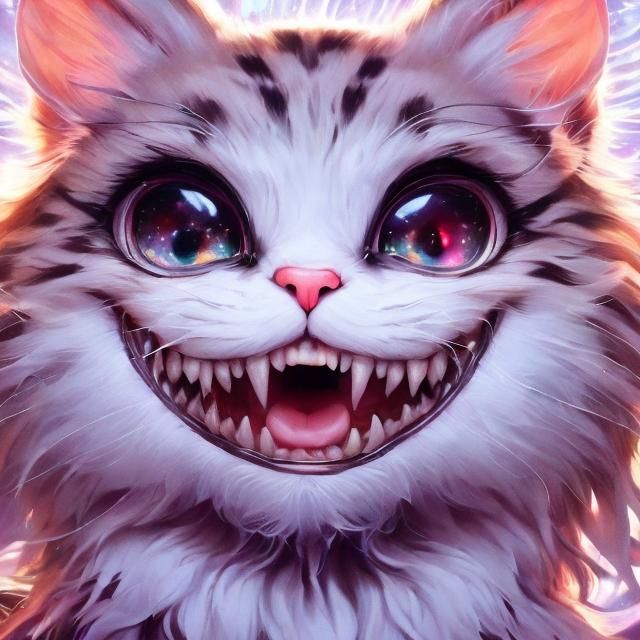 Adorable Mythical Cat Grinning in Vaporwave Style