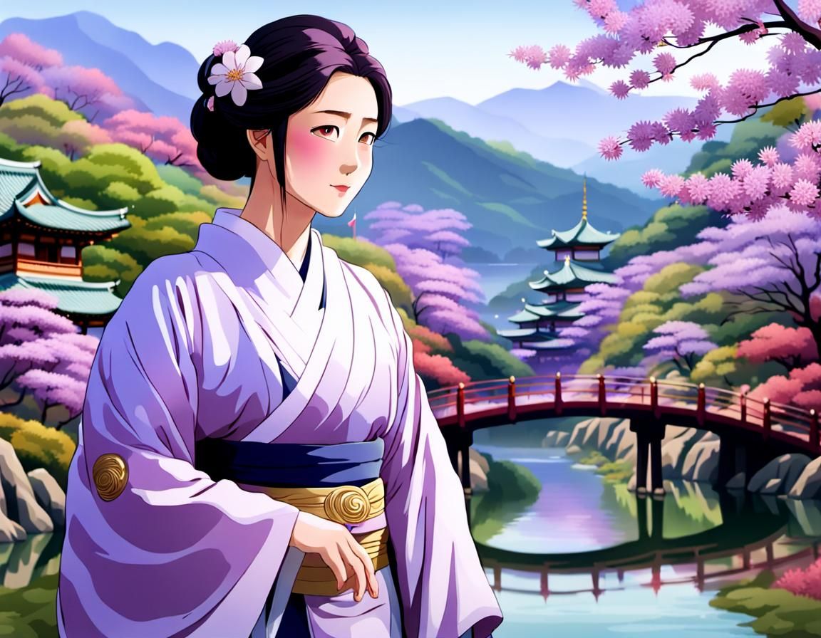 Princess Murasaki in Kimono by River