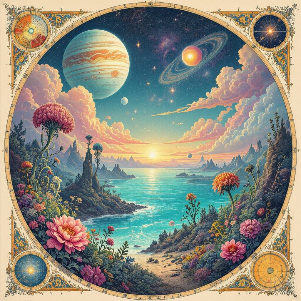 Exotic Alien Planet in Pen, Ink, and Watercolor