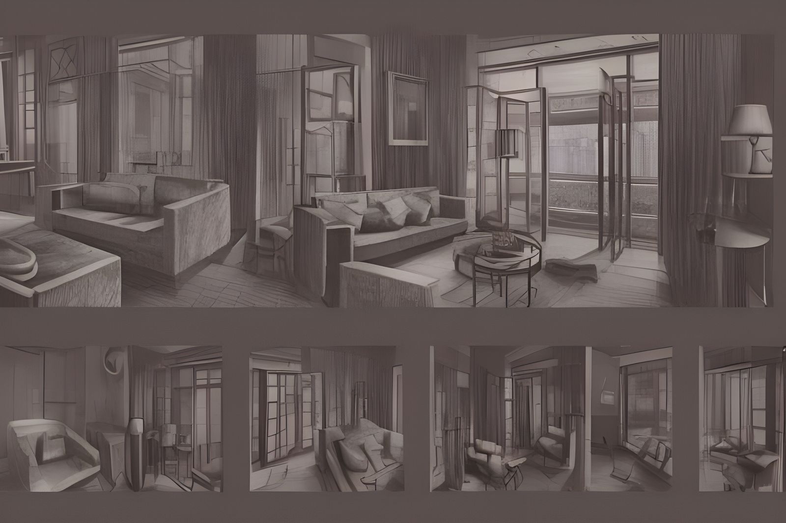 Modern Apartment Interior Sketch with City View