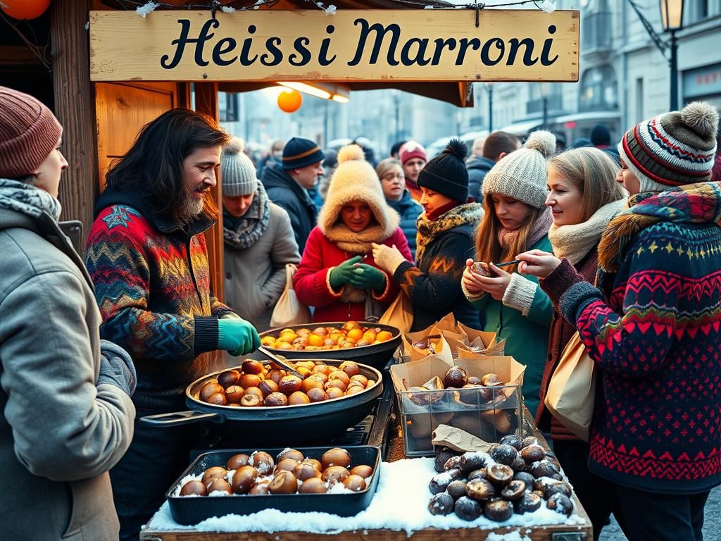 Swiss Winter Street Scene with Roasted Chestnuts
