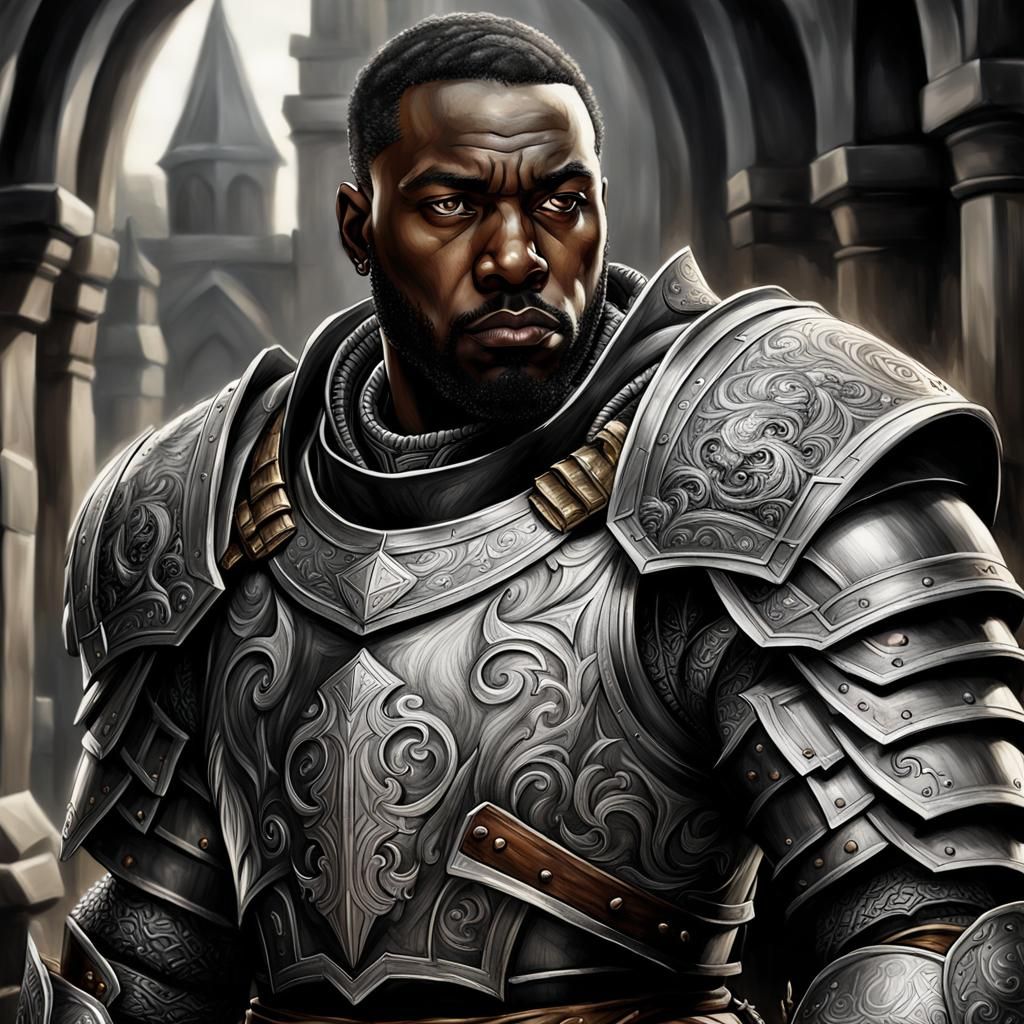 Noble Black Paladin in Charcoal, Dark Fantasy Concept Art