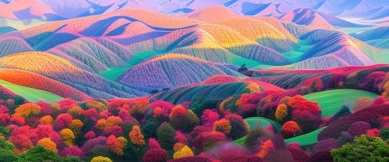 Stunning Red Sunrise Over Lush Mountain Valley