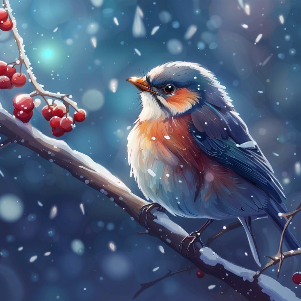 Winter Bunting Portrait in a Digital Painting