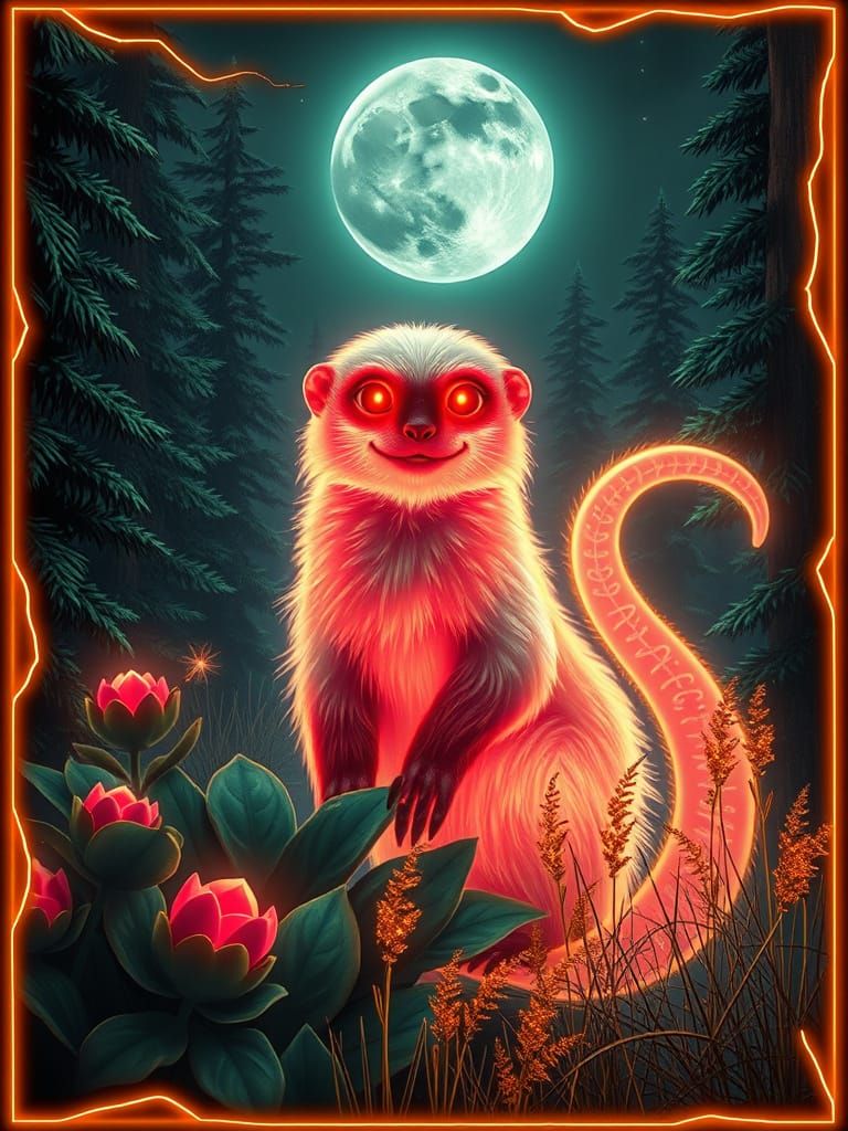Celestial Mongoose in Mystical Forest, Digital Art