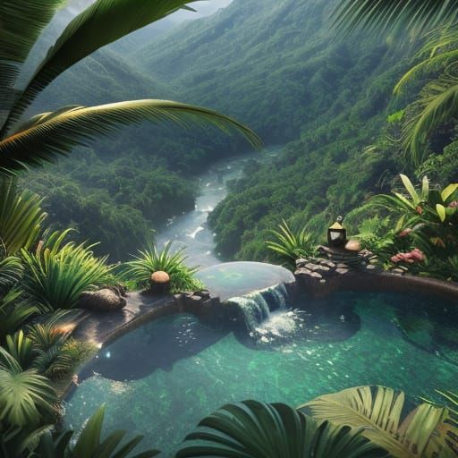 Stunning Luxury Pool Scene in Tropical Paradise