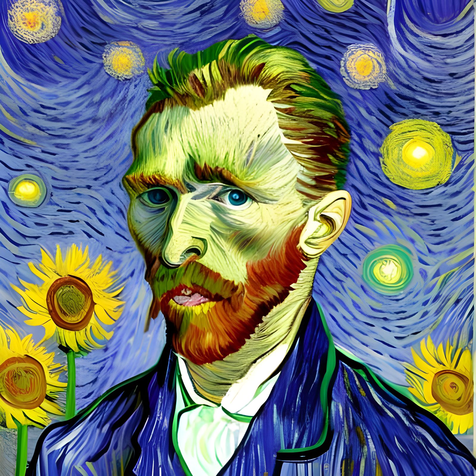 Sunflower Field Under Starry Night Sky