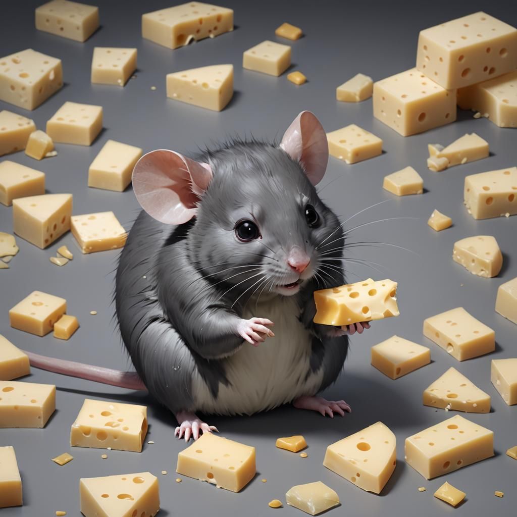 Cute Fat Rat Enjoys Cheese: 3D Anime Art