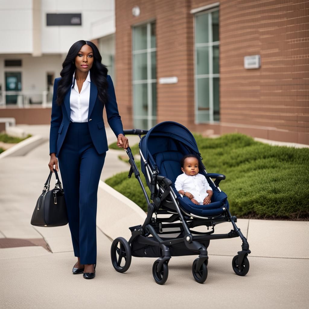 African American Woman with Baby Outside Hospital