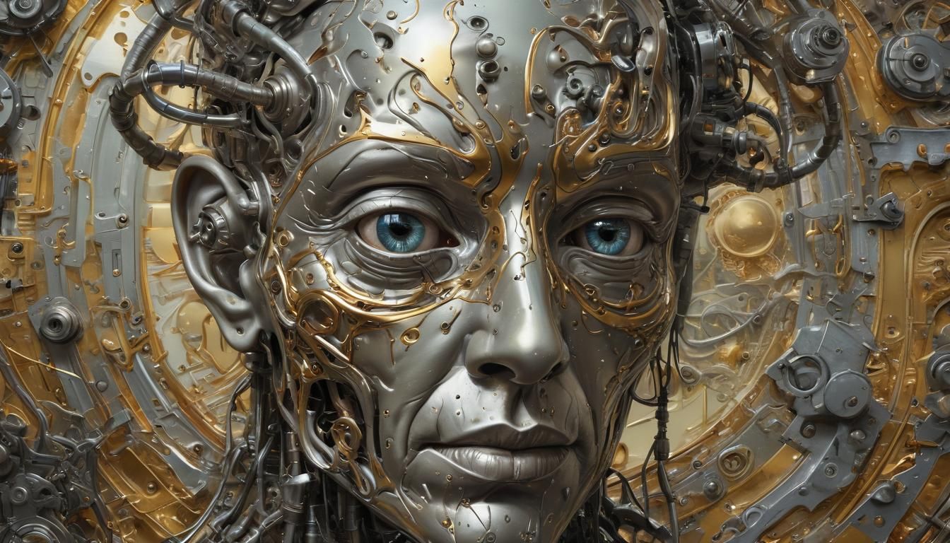 Biomorphic Surrealist Brain Meltdown in Metallic Oil