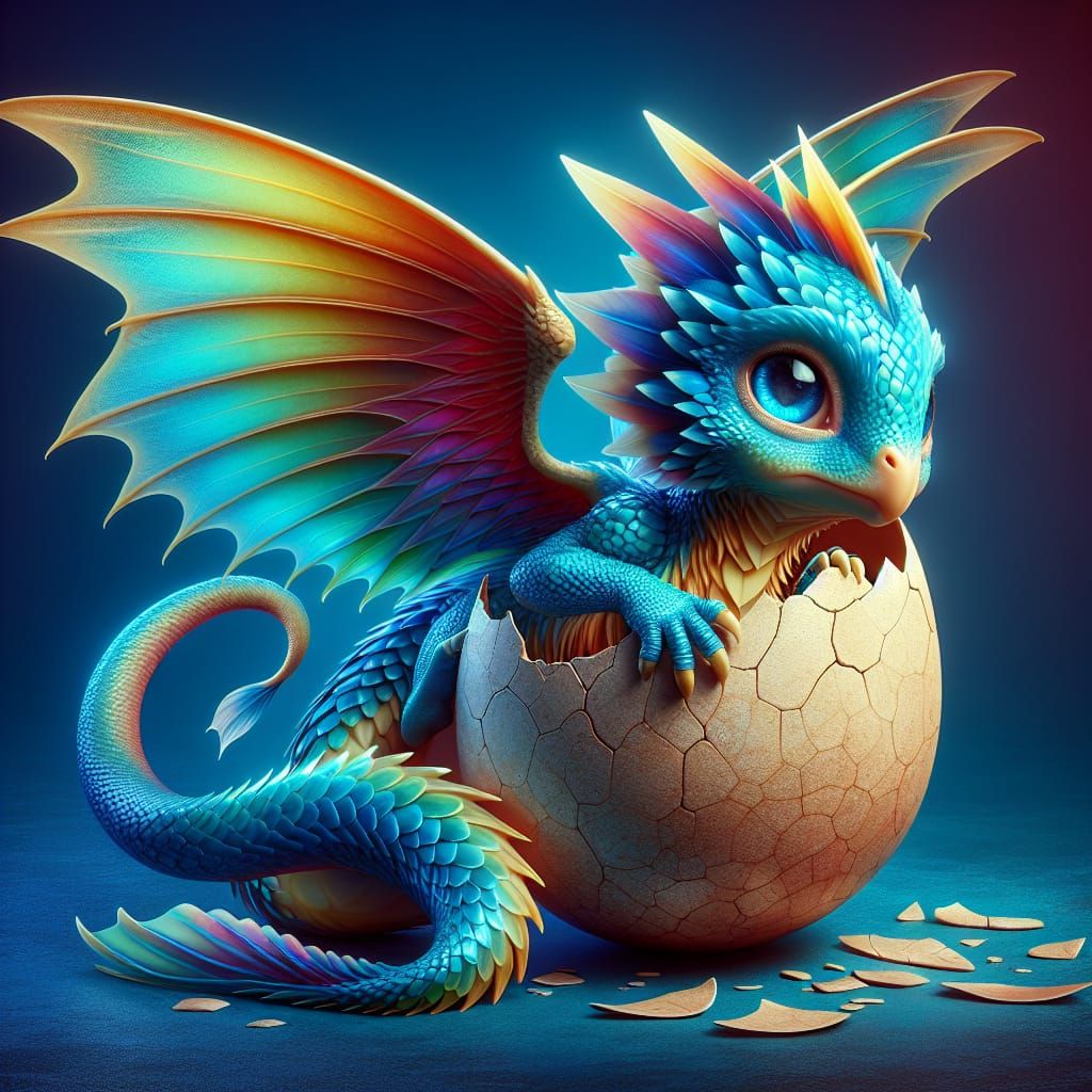 Blue Scaled Creature Hatching: Fantasy Concept Art