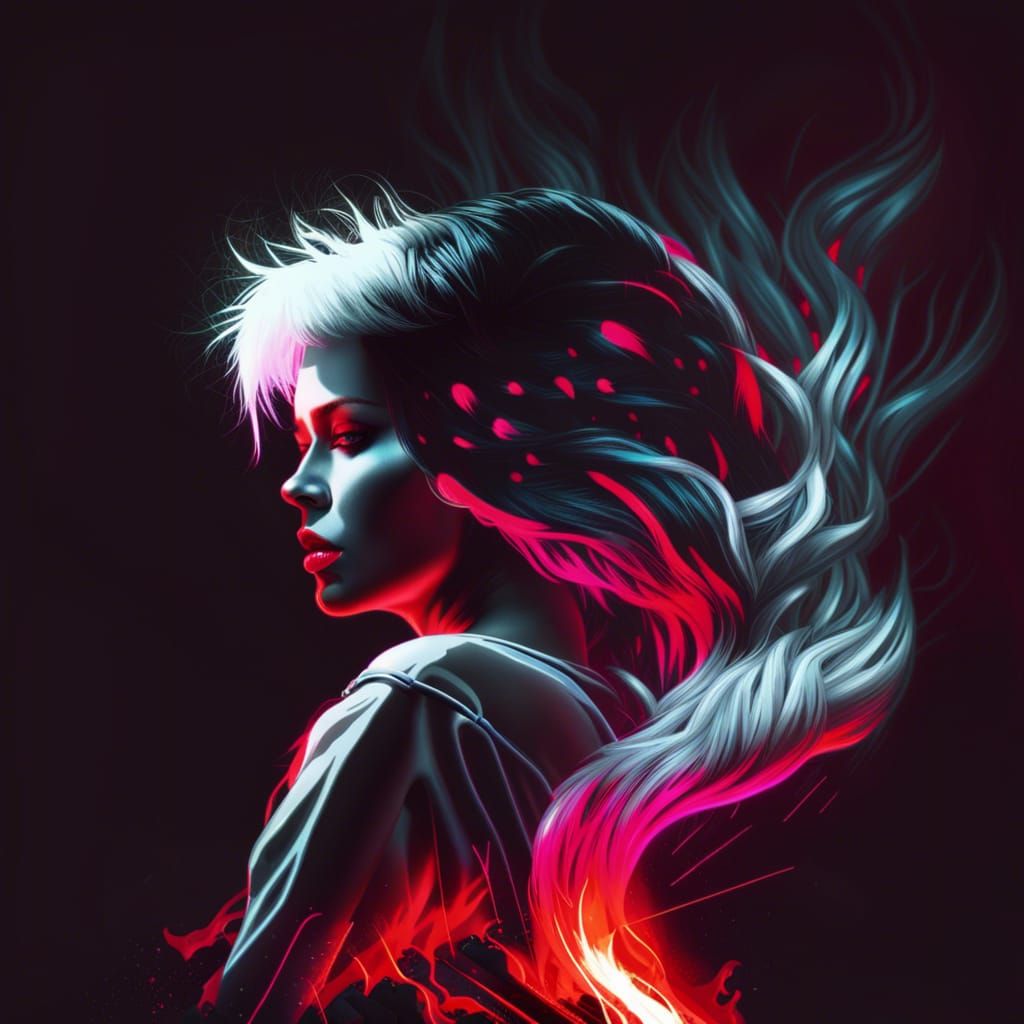 Synthwave Portrait with Fiery Neon Glow