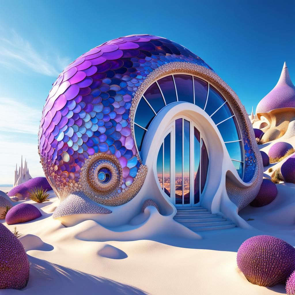 Futuristic Violet Sea Snail House on Desert Planet