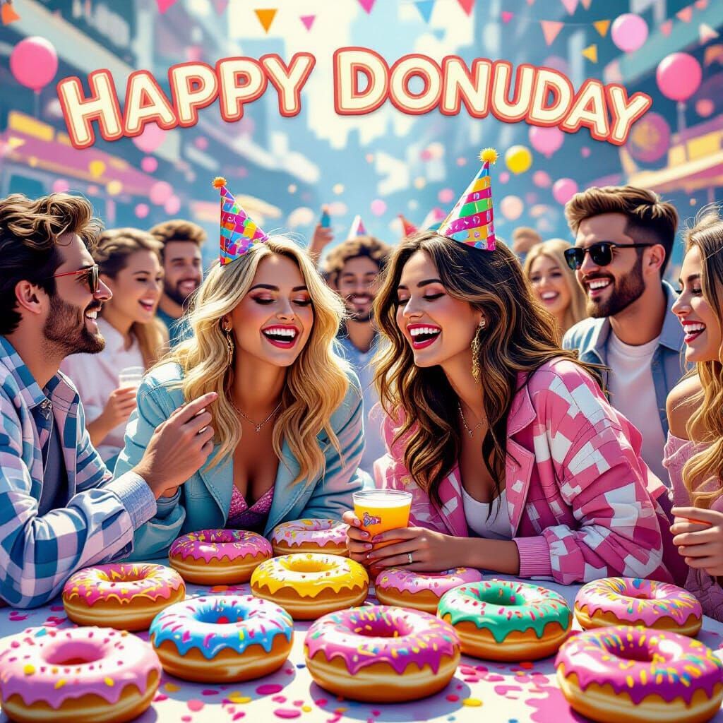 Joyful Donut Day Party in Hyperrealistic Splash Art Style