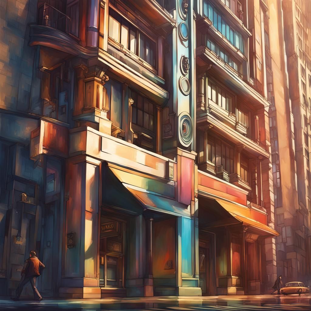 Hyperrealistic Art Deco Building in Splash Art Style