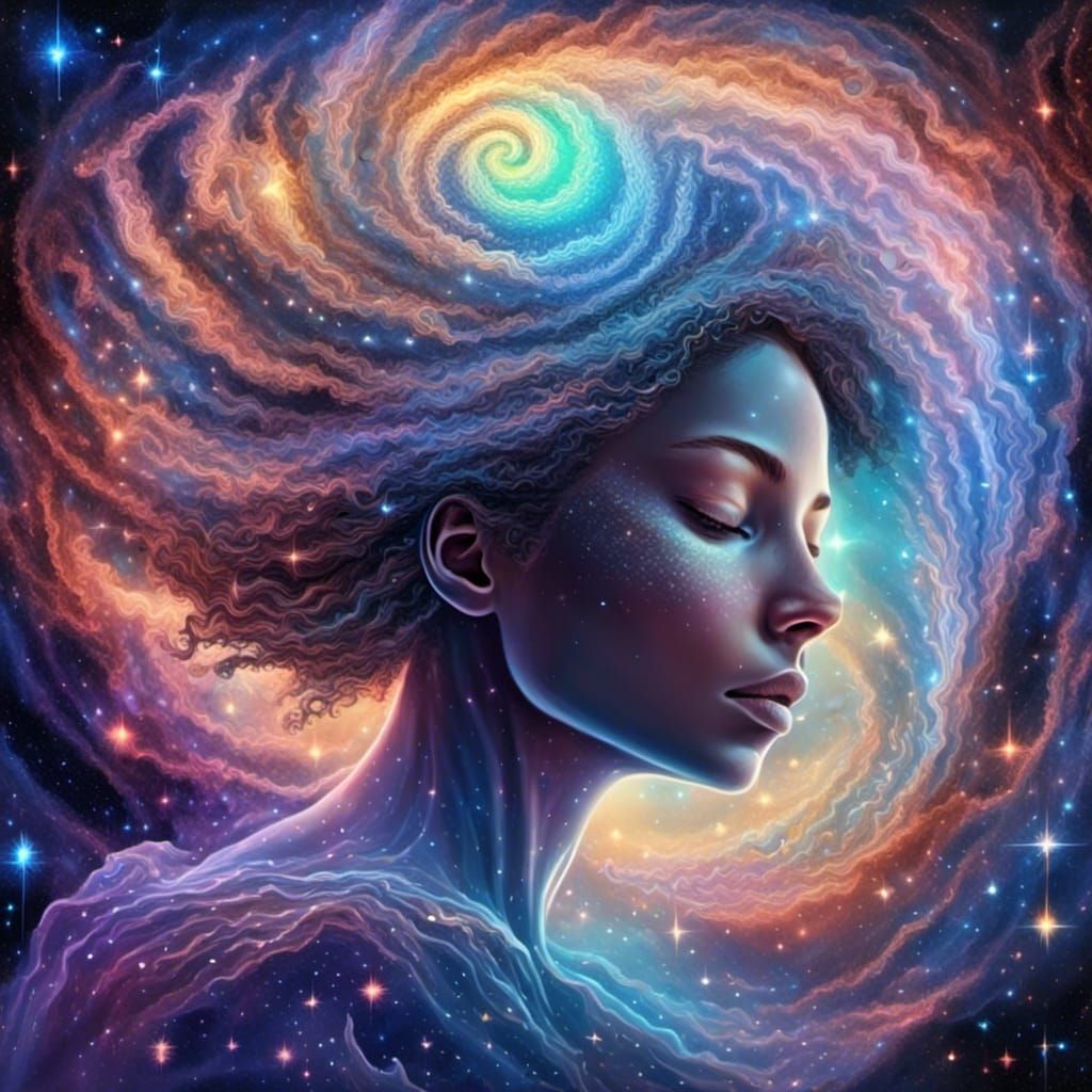 Meditative Woman: Holographic Astral Illustration