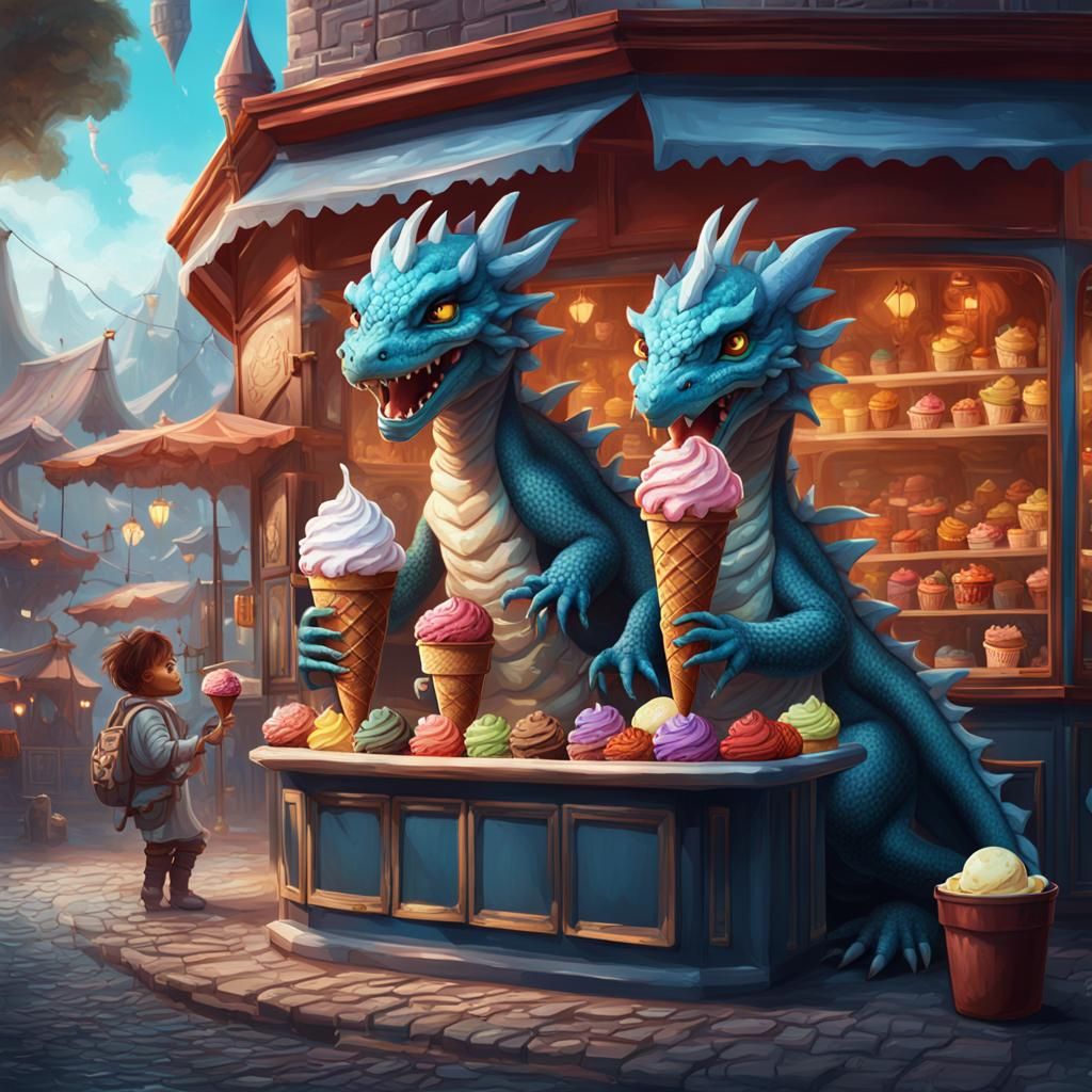 Little Dragons Longing for Ice Cream: Matte Painting