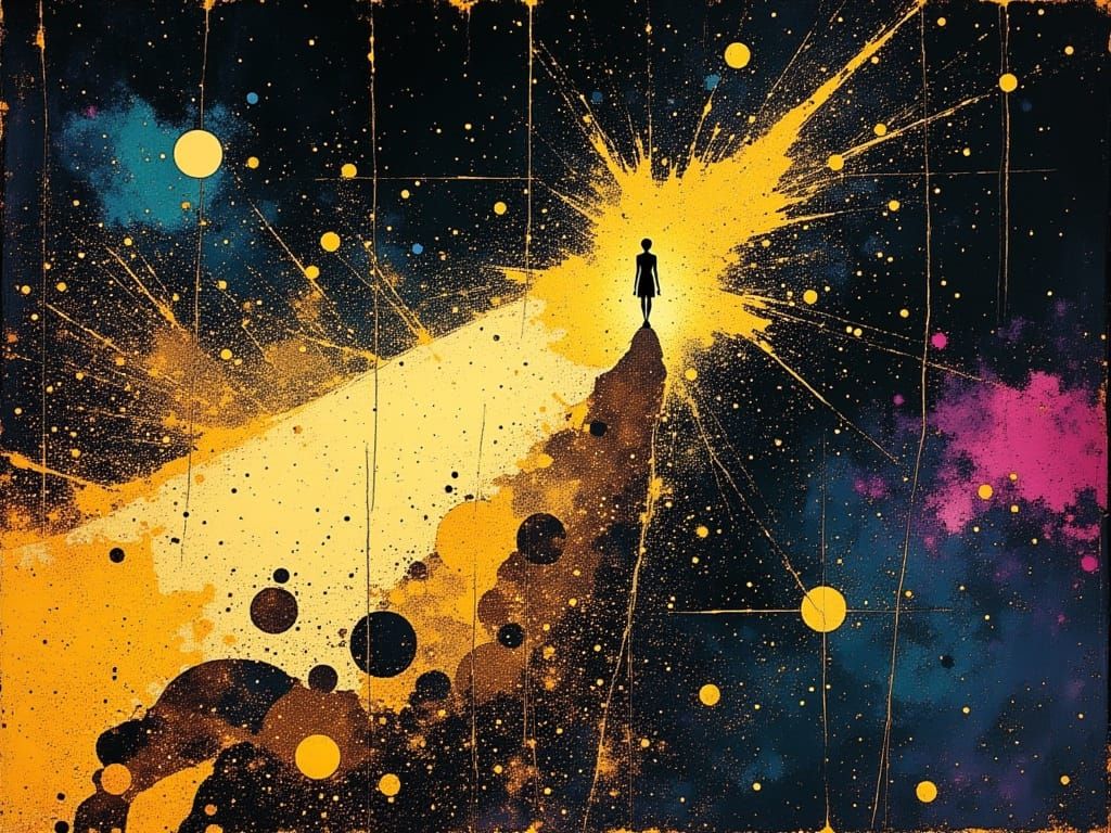 Golden Fairy on Laser Meteor in Psychedelic Space