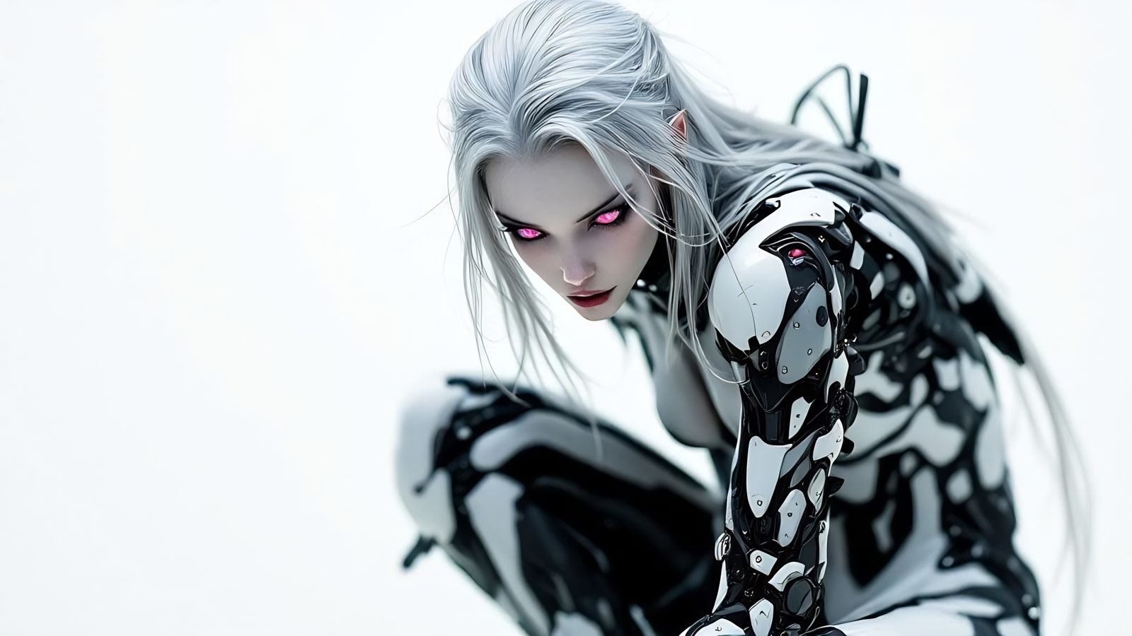Futuristic Albino Woman in Mechanized Suit Portrait