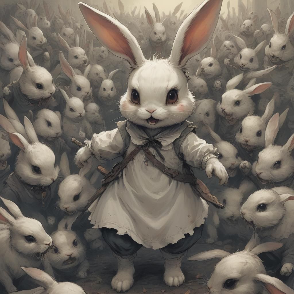 Nightmare Bunny Rabbit Terrorizing People in Fantasycore Sty...