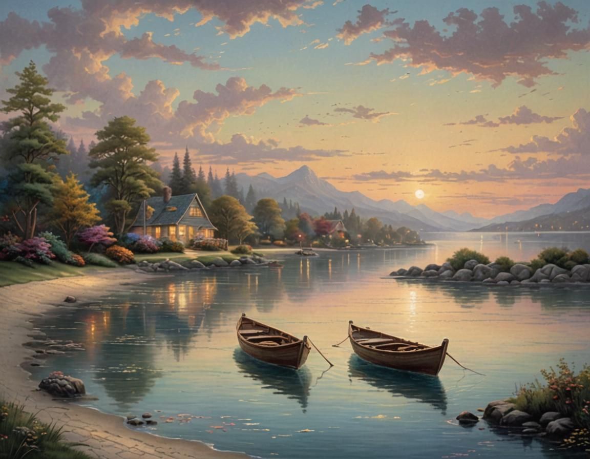 Lagoon Sunset Reflecting Pastel Skies in Luminism Style