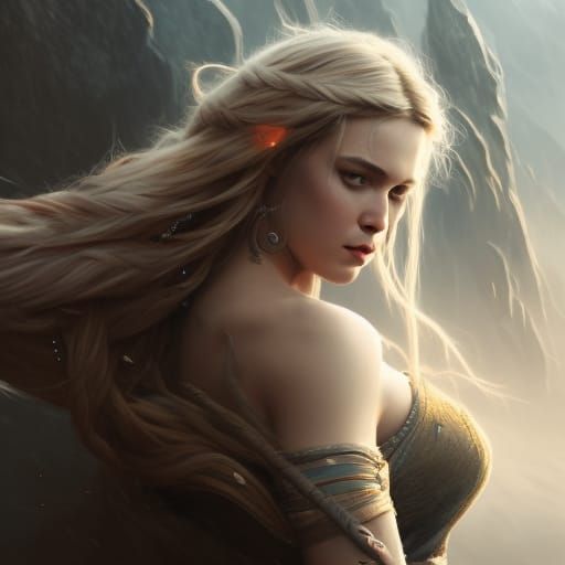 Viking Woman Warrior Portrait in Hyperrealistic Style