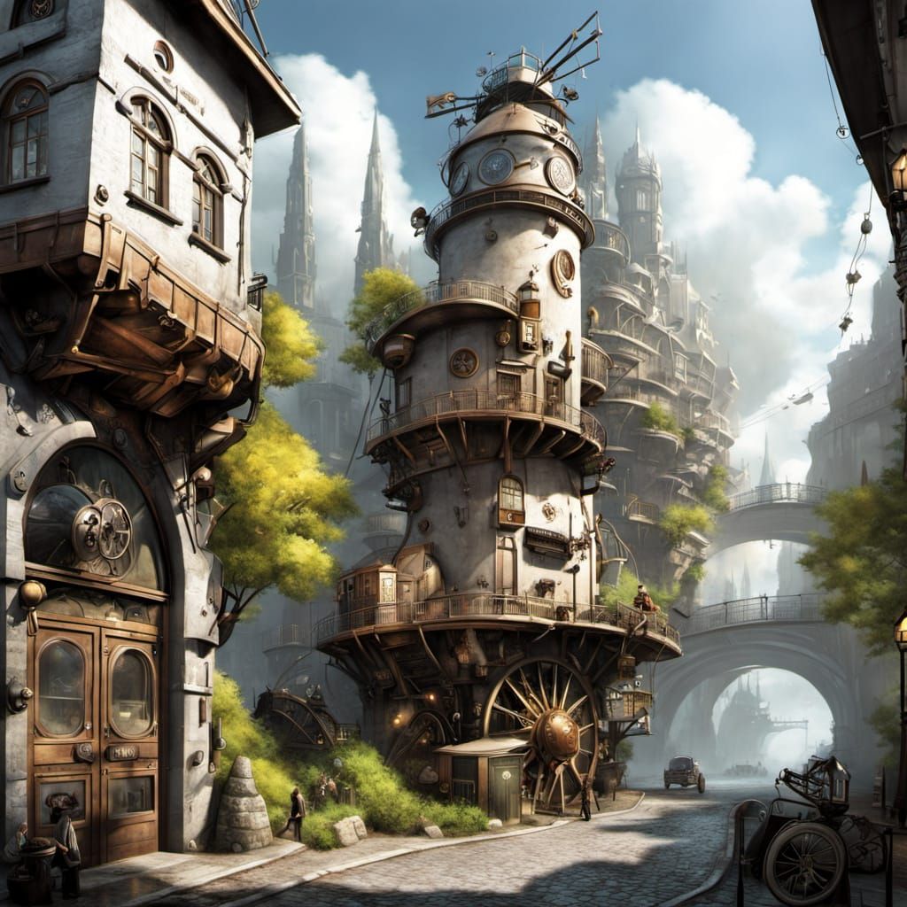 Steampunk city scene