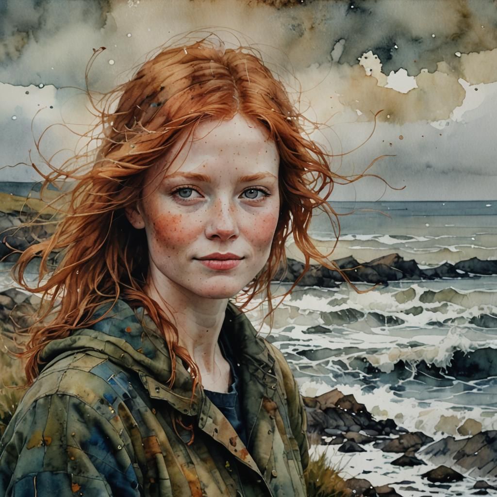 Ginger Haired Beauty Portrait by the Sea