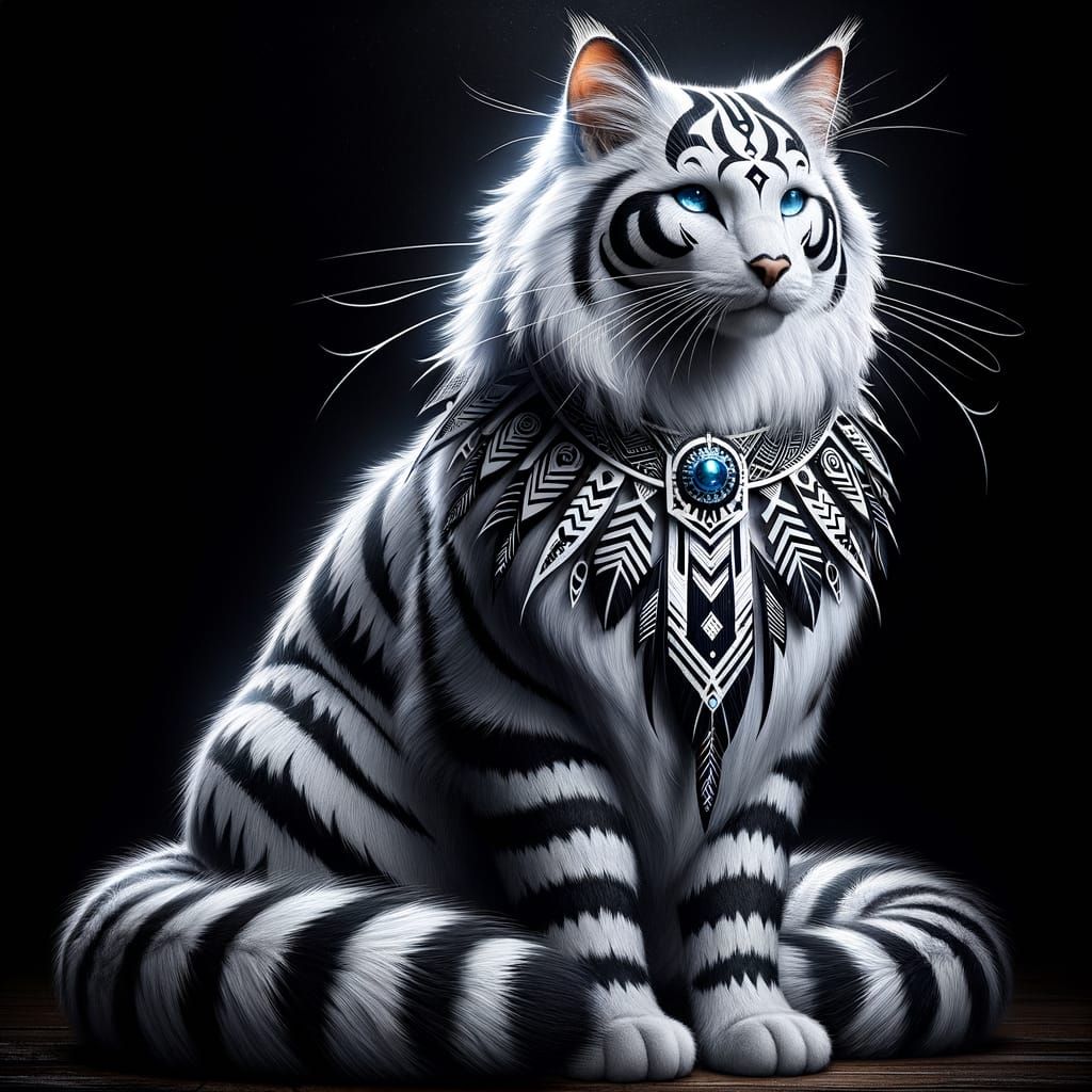 Majestic Tribal Cat Warrior in Digital Painting