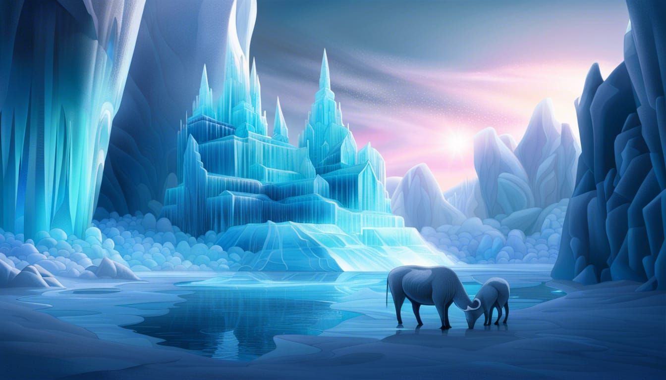 Ice Fortress in Frozen Landscape with Art Deco Style