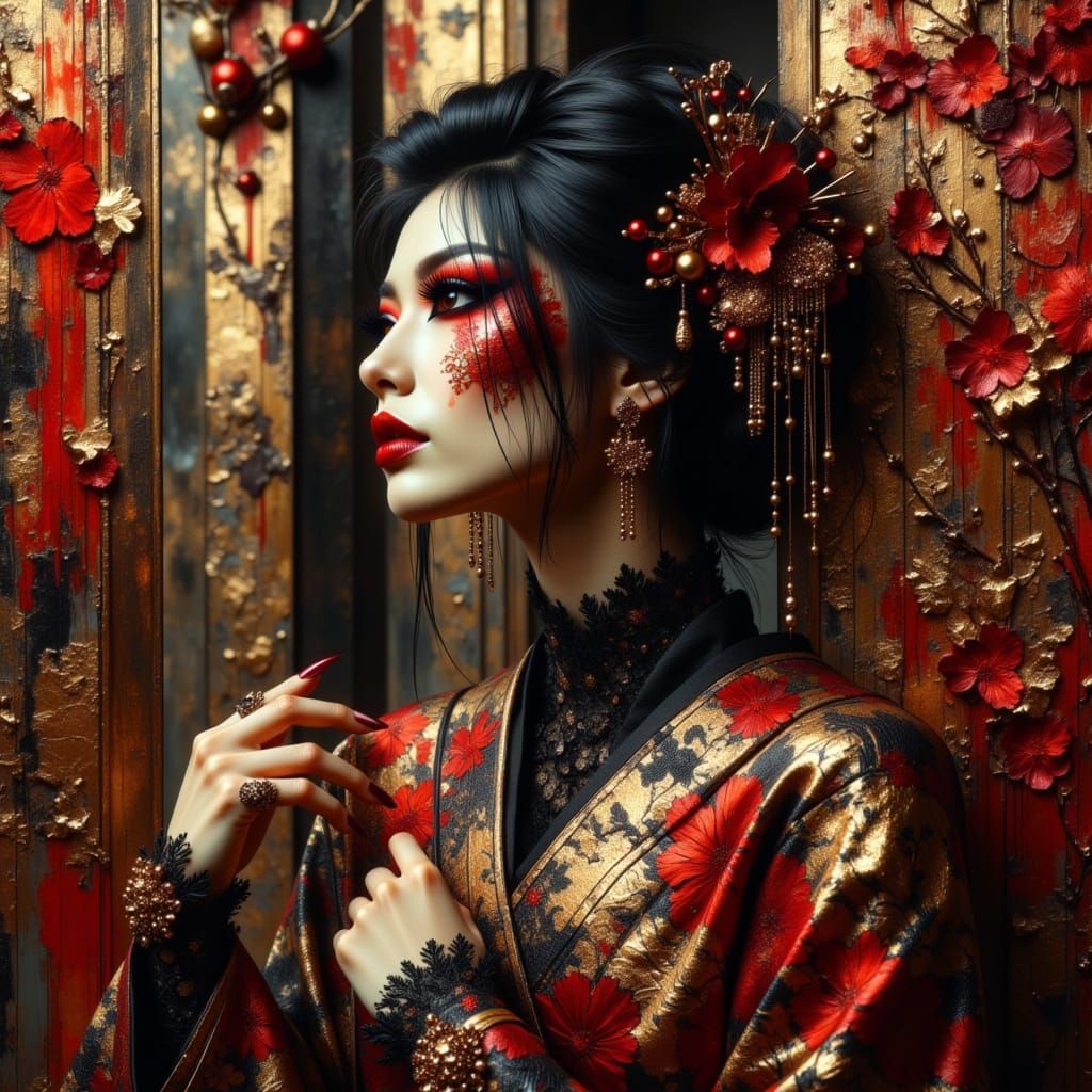 Gothic Geisha Punk in Opulent Kimono